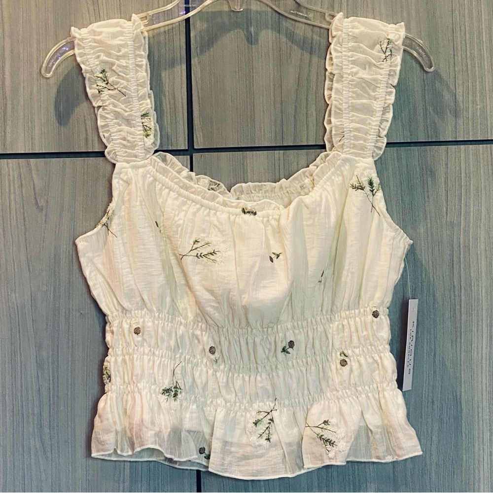 Kirious Feminine Boho Romantic Gypsy Embroidery Cream Camisole Tank Large NWT